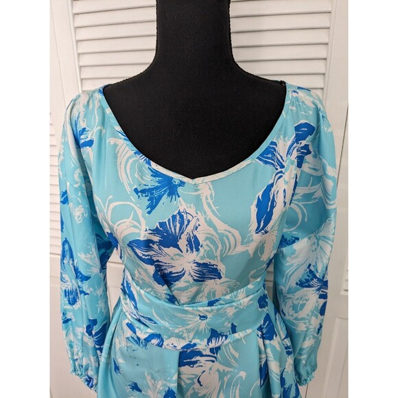 Carlisle Collection Top Women sz 12 100% Silk Blue Boho Long Sleeve Blouse Sash - Picture 9 of 16